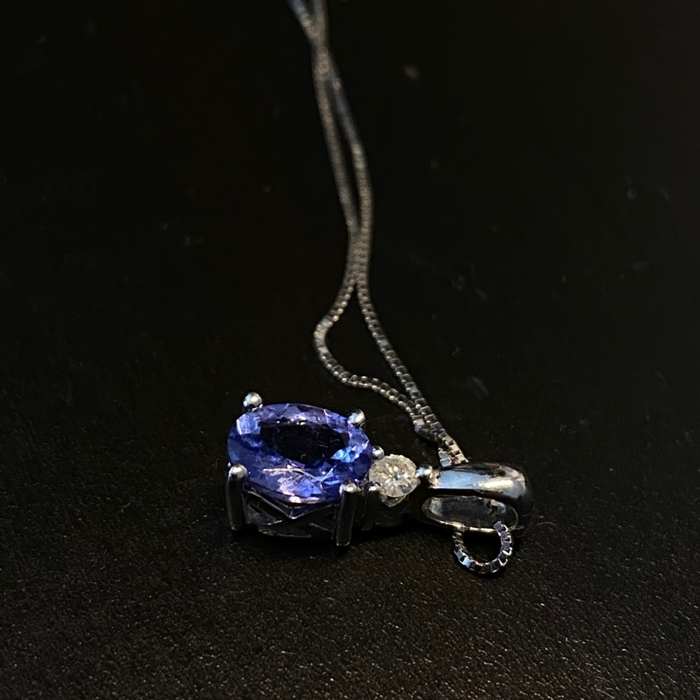Genuine Tanzanite Diamond Pendant Necklace